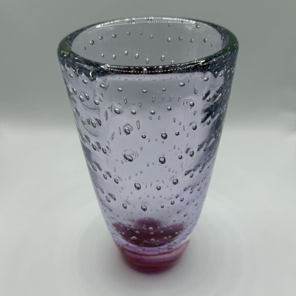 Vintage Hand Blown Controlled Bubble Cranberry Glass Vase - Picture 2 of 8